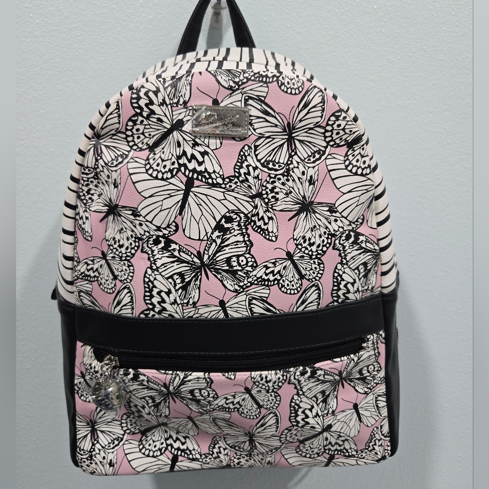 NWOT Betsey Johnson Sammy Black and White Blush Butterfly Print Backpack